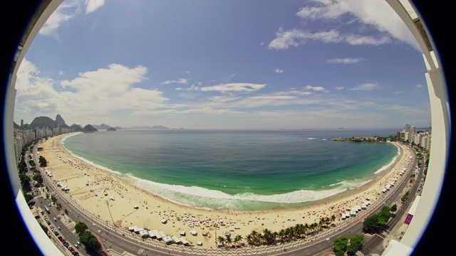 Panorama Fisheye view Copacabana Beach, Rio de Janeiro, Brazil
