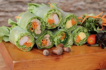 Salad roll vegetables with salad dressing delicious.
