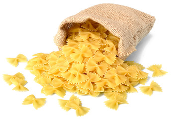 uncooked farfalle pasta in sack