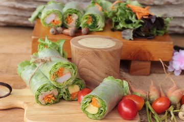 Salad roll vegetables with salad dressing delicious.