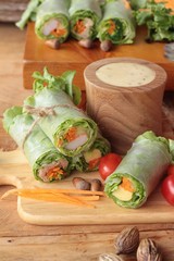 Salad roll vegetables with salad dressing delicious.