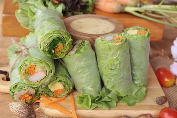 Salad roll vegetables with salad dressing delicious.
