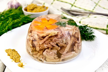 Jellied in plate with parsley on board