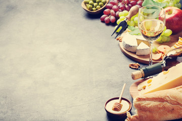 Wine, grape, cheese and honey