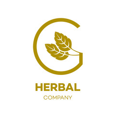 Letter G logo Gold,Green leaf,Herbal,Pharmacy,ecology vector illustration