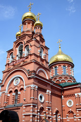 Fototapeta na wymiar Building of temple of All Saints in Red Village Moscow