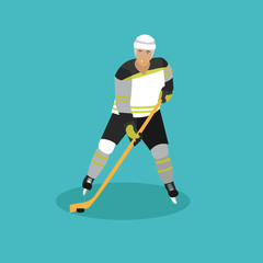 Obraz premium Vector illustration of ice hockey player. Man in sport uniform flat style design
