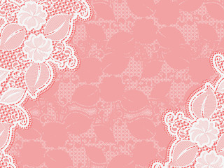 Lace invitation. design template sample wedding invitations and cards. White lace on a pink background.