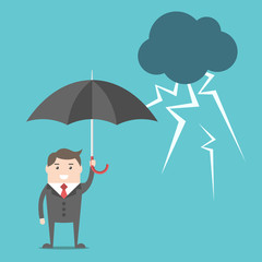 Businessman, umbrella and thunderstorm