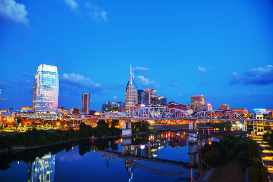 Downtown Nashville Cityscape At Night