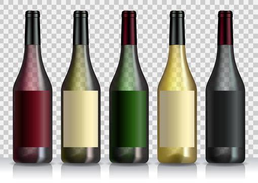 Set of transparent bottles of wine or liquor. Template for alcohol. Created with gradient mesh.