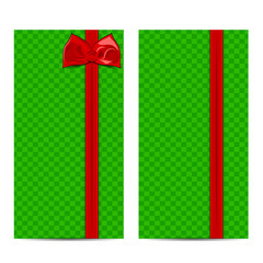 Card with green background and red ribbon.