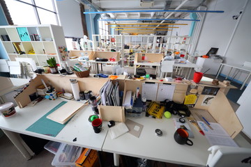 Empty workshop in British high school of design.