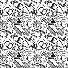 Seamless pattern with hand drawn fancy alphabet