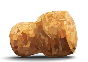 champagne cork on white background shadow