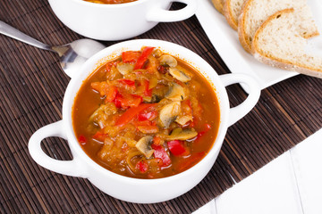 letcho with paprika, zucchini and champignon mushroom
