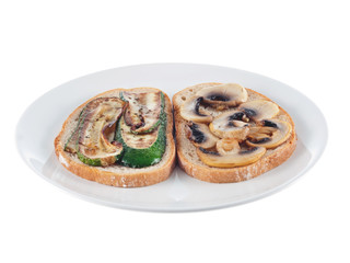 vegan bread with fried zucchini and mushrooms