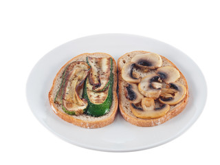 vegan bread with fried zucchini and mushrooms