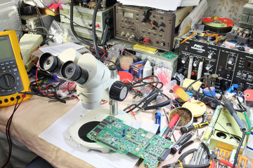 The microscope for microelectronics and other devices on a master workplace