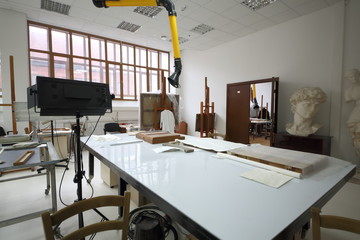 Light restoration room with famous statue and equipment at the center of Grabar.