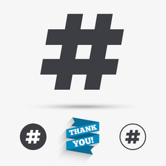 Hashtag sign icon. Social media symbol.
