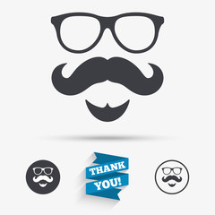 Mustache and Glasses sign icon. Hipster symbol.
