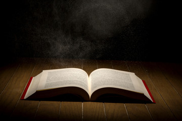 Open Book on wood background
