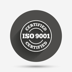 ISO 9001 certified sign. Certification stamp.