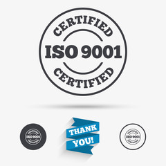 Fototapeta na wymiar ISO 9001 certified sign. Certification stamp.