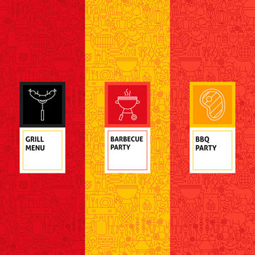 Line Barbecue Patterns Set