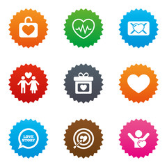 Love, valentine day icons. Target with heart.