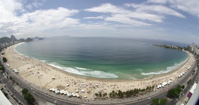 Panorama Fisheye view Copacabana Beach, Rio de Janeiro, Brazil