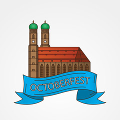 Vector Linear icon of German Towers of Frauenkirche Cathedral Church in Munich Munchen , Germany. The symbol of the Oktoberfest - obrazy, fototapety, plakaty