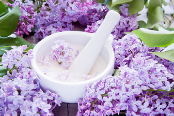 Lilac flowers and sugar 