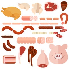 set of different kinds of meat and semi-finished products