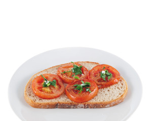 vegan bread with fried tomato slices