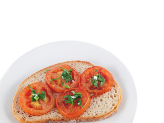 vegan bread with fried tomato slices