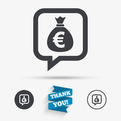 Money bag sign icon. Euro EUR currency.