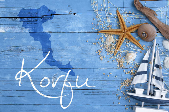 Maritime Postkarte mit Mittelmeerinsel Korfu