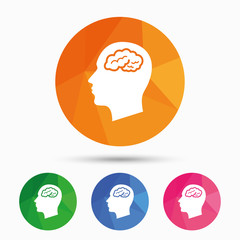 Head with brain sign icon. Male human head.