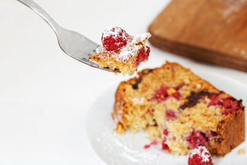 Piece of cake with raspberry chocolate