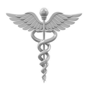 Silver Caduceus Medical Symbol