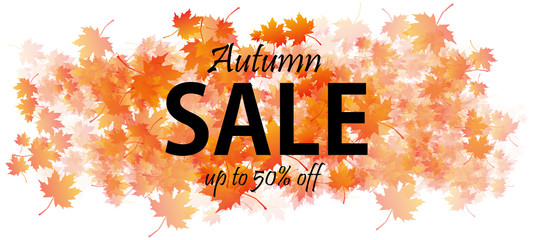 Autumn sale vector background with colorful leaves.