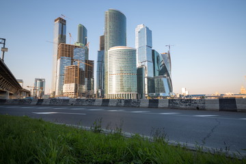 Fototapeta na wymiar Cityscape of construction Moscow City complex at the evening.