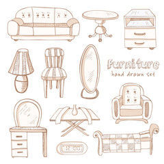 Set of doodle sketch furniture