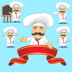 set of cooks in different poses, with  objects for advertising and  animation