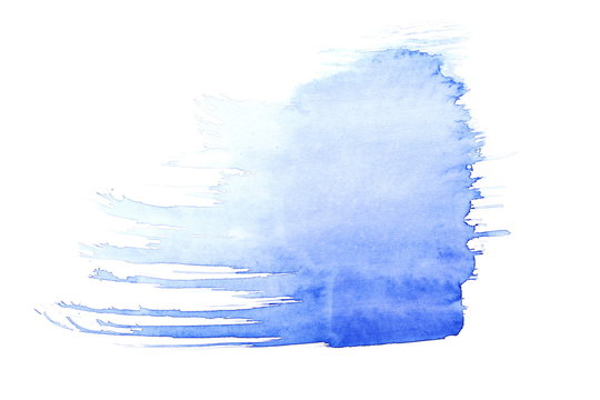 photo blue ink hand painted brush strokes isolated on white background, grunge paper texture, (with clipping path)