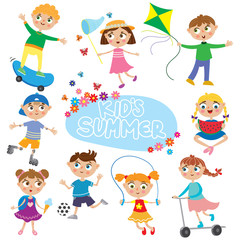 set of cute kids on holidays. isolated on white background