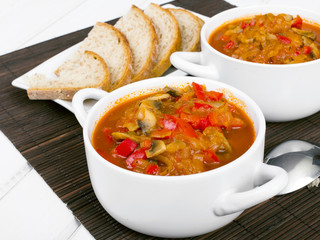 letcho with paprika, zucchini and champignon mushroom