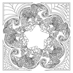 Circular ornament with elephants and plants